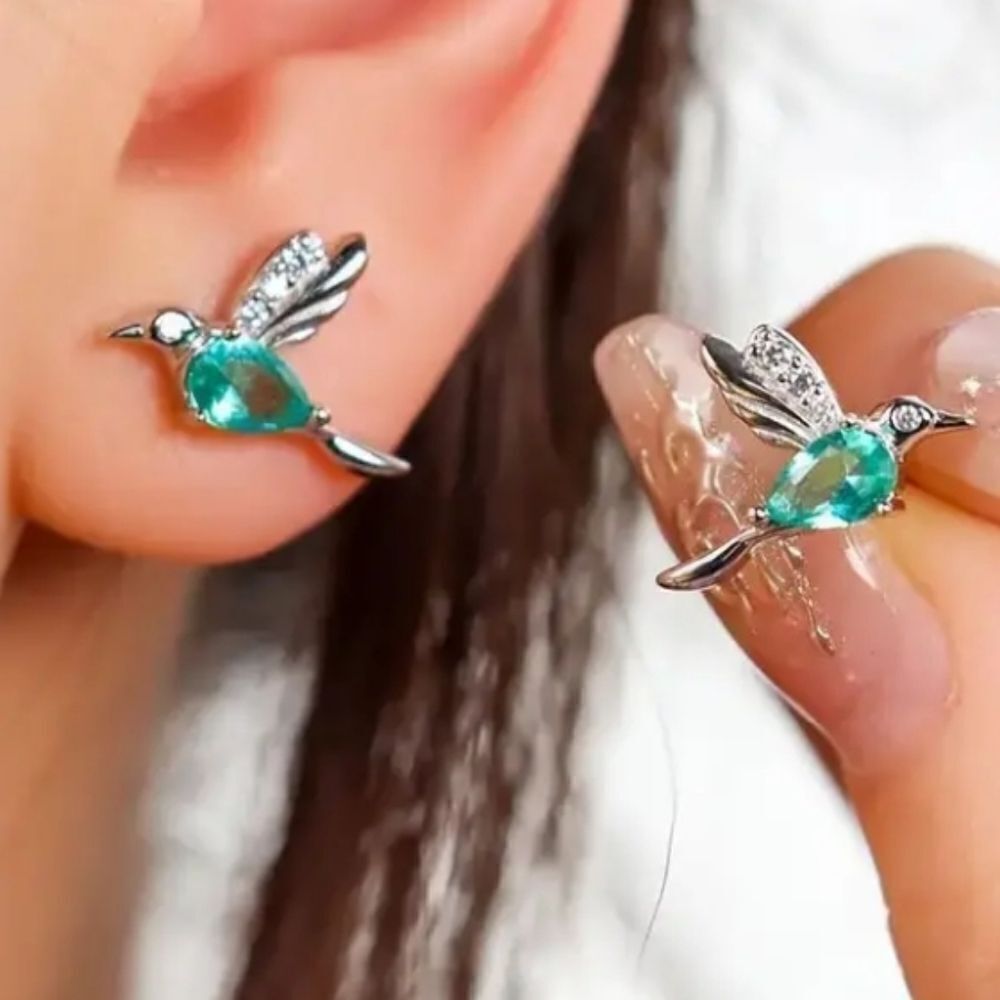Crystal Embellished Hummingbird Stud Earrings